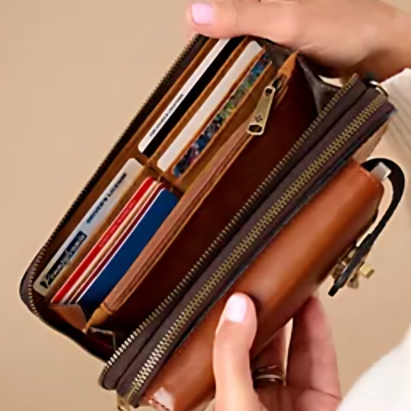 Patricia Nash Burgundy Crossbody Phone Bag with Gold Hardware - Picture 14 of 16